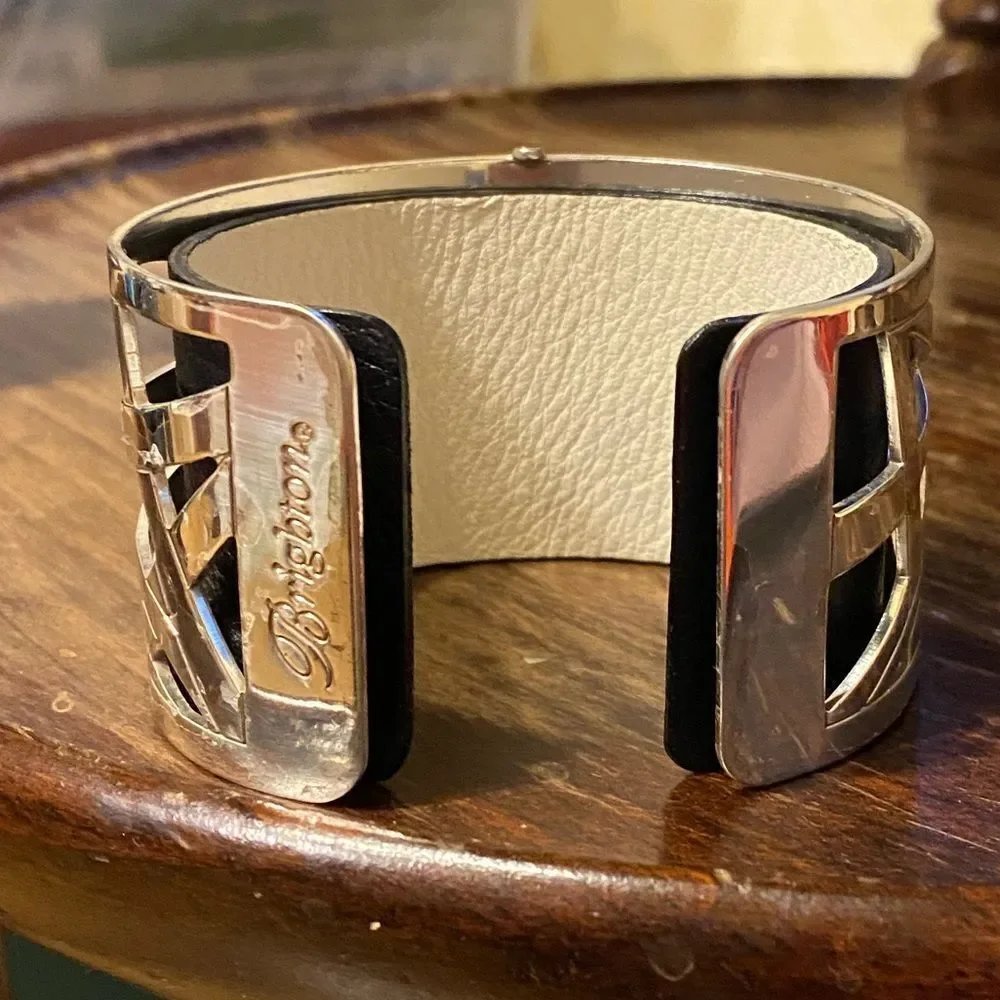 Brighton Silver Christo‎ Maritzburg Wide Cuff Bracelet with black white leather
